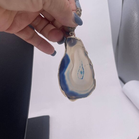 Sera Fina Suede Teardrop Gemstone Pendant Necklace Gray and Gold Tone 27 Inches - Picture 7 of 7